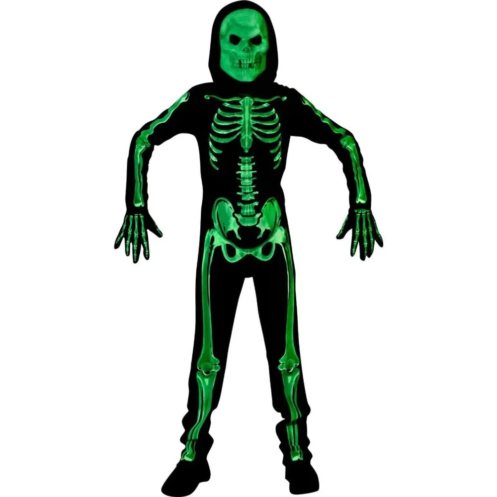 Skeleton Costume Toddler 12-14 Black New Glow-in-the-Dark Halloween Jumpsuit